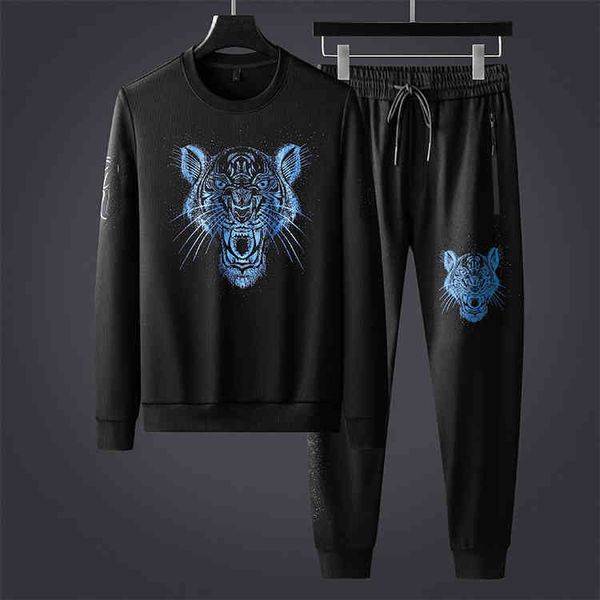 

men's tracksuits high end diamond tiger sweater set men's wear with trend fashion handsome leisure sports full autumn and winter p, Gray