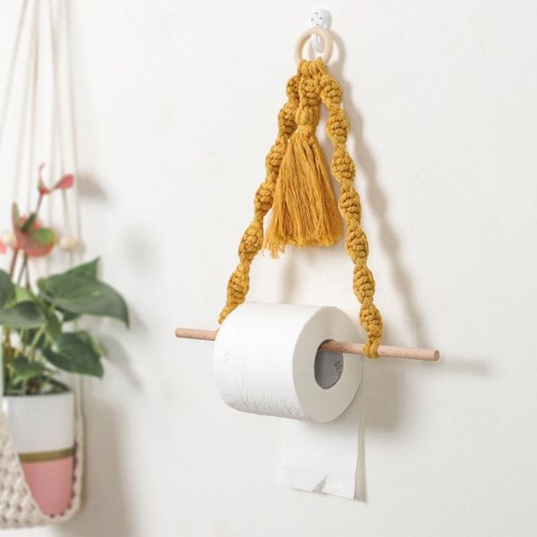 

wall mount toilet paper holder wooden cotton rope bathroom kitchen roll paper rack tissue towel accessories rack holders
