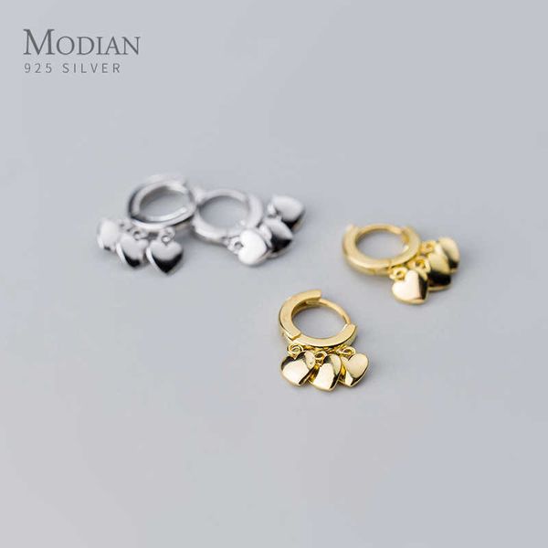 

925 sterling silver gold color love hearts hoop earring for women anti-allergy fine jewelry design 210707, Golden;silver