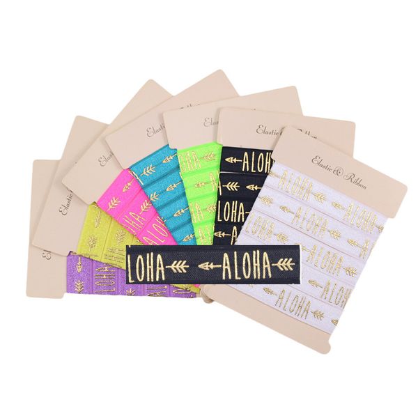 

100yards/lot gold foil aloha arrow foe ribbon fold over elastic valentine design welcome custom printed, Pink;blue