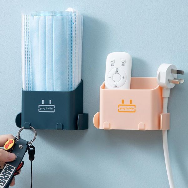 

hooks & rails wall mounted mini rack mobile phone remote control storage box with transparent nano glue charging bracket stand holder