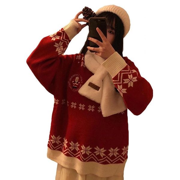 

women's sweaters aecu 2021 christmas sweater for women winter snow pattern ugly warm plus size knitted jumpers pullovers knitwear, White;black