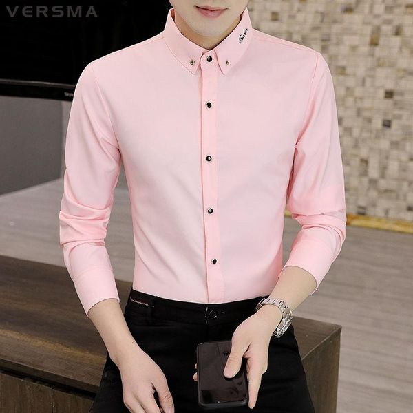 

men's casual shirts versma fashion shirt men solid color cotton mens dress slim fit business suit british style white plus size, White;black