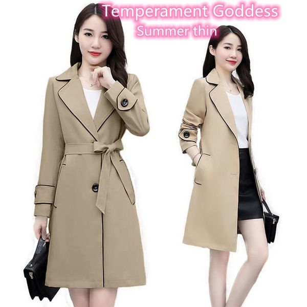 

women's trench coats thin windbreaker women 2021 spring and autumn mid-length black-rim fashion jacket british style self-cultivation t, Tan;black