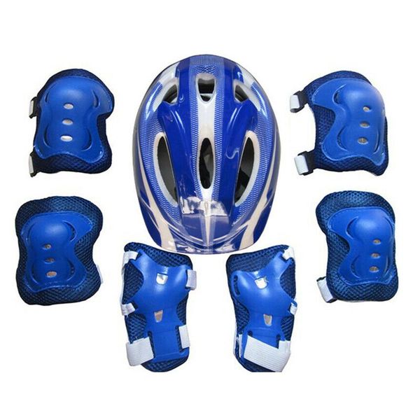 

elbow & knee pads 7pcs boys girls protective gear set breathable skate cycling skateboarding shockproof safety helmet outdoor sports lightwe, Black;gray