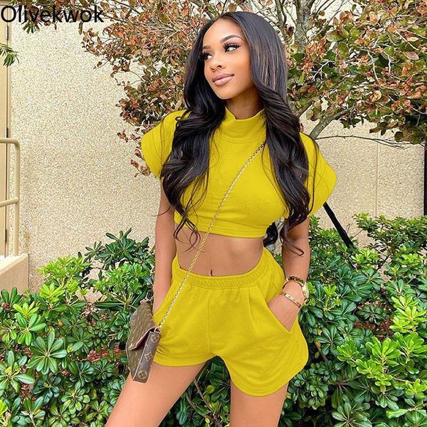 

women's tracksuits olivekwok 2021 summer women sets short sleeve o-neck fashion solid leisure two-piece suit street night outfits, Gray