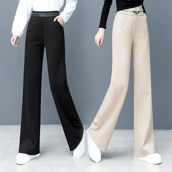 

knitted wide-leg pants women's 2021 autumn winter fashion high-waist korean style loose thin oversize casual straight-leg pants, Black;white