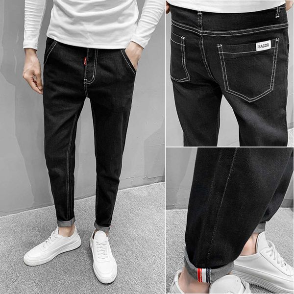 

non magnetic and iron jeans men's autumn 2021 brand new net red slim little feet korean fashion student pants, Blue