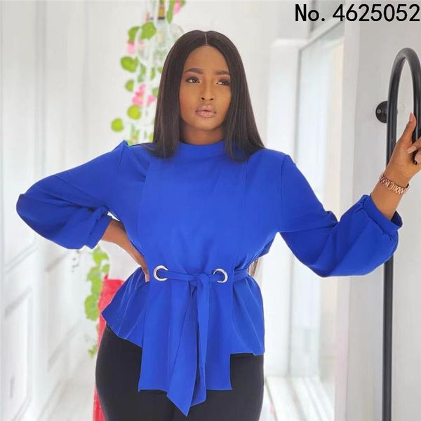 

ethnic clothing 2021 tunic blouse shirt for women long sleeve vintage o neck solid color waist belt irregular style office lady fashion, Red