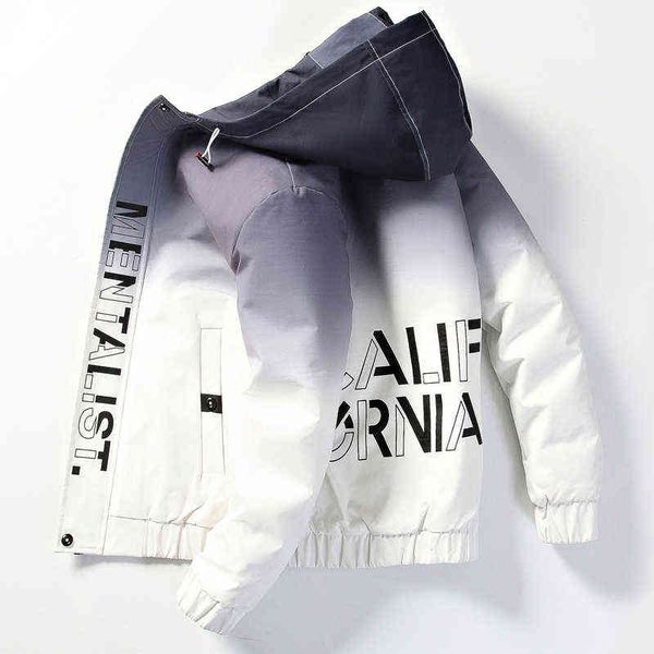 

spring autumn letter casual jacket men streetwear gradient color hooded jackets size m-3xl hip hop patchwork windbreaker, Black;brown