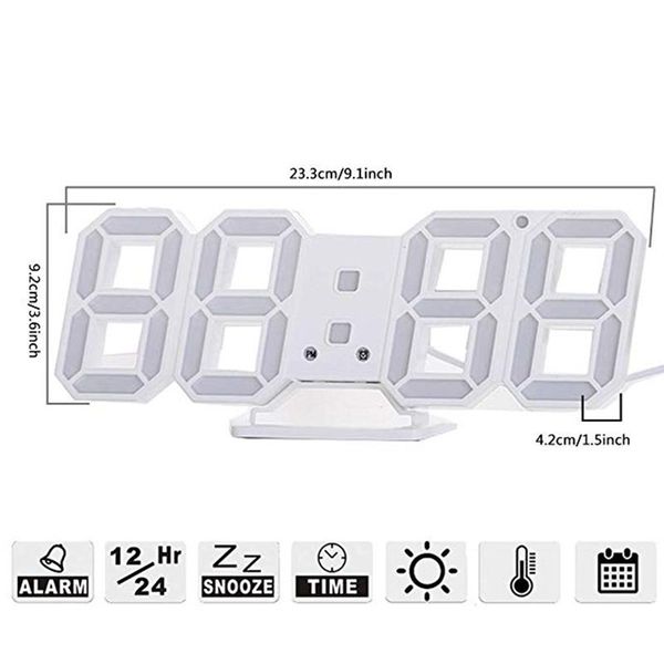 

modern digital 3d led wall clock alarm clocks snooze clock with 12/24 hour display ye-hot