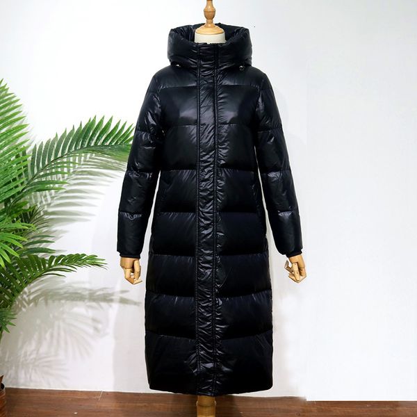 

2021 new women long jacket hooded white duck down jackets winter casual thick warm coats and parkas female outwear lyqa, Black