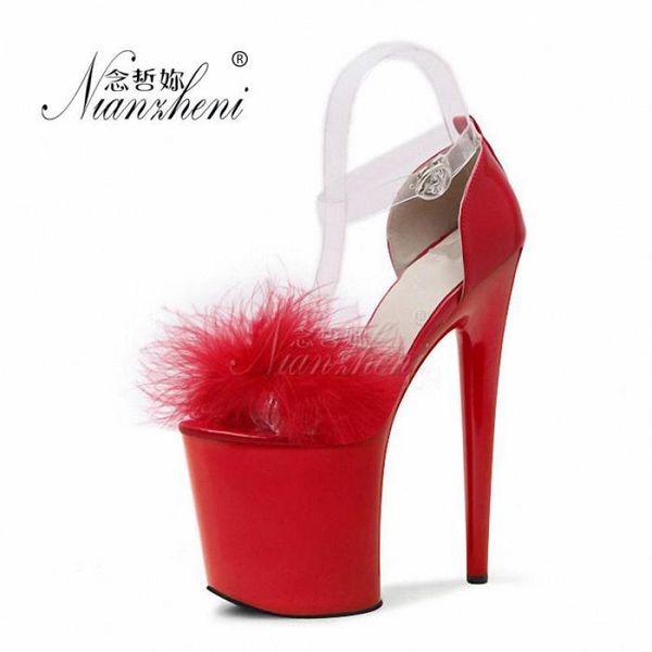 

sandals 20cm ostrich fluff high heels platform nightclub stage show pole dance shoes party models stripper mature full dress, Black