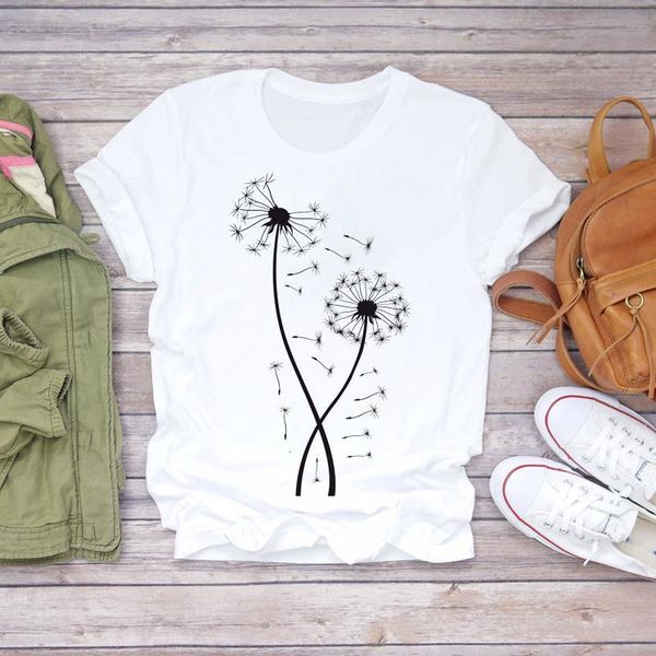 

women dandelion plant fashion short sleeve animal 90s print lady t-shirts womens graphic t shirt ladies female tee t-shirt, White