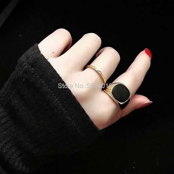 

cluster rings famous design titanium stainless steel ring jewelry rose gold square black acrylic wedding women anillos couple gift, Golden;silver