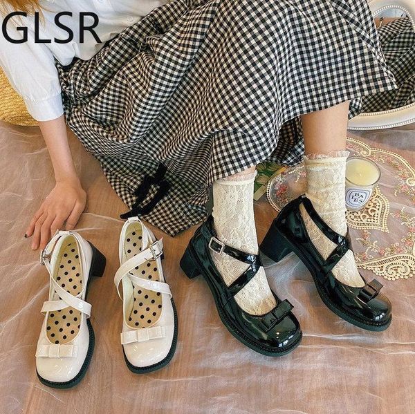 

dress shoes high heels women mary jane lolita pumps retro square toe janes ankle buckle spring lady vintage, Black