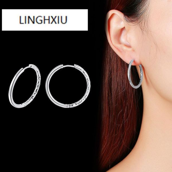 

hoop & huggie circle round earrings for women hammered hoops stainless steel silver color charm female middle, Golden;silver