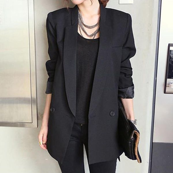 

women's suits & blazers korean solid long style black women jacket and blazer female notched collar asymmetrical chic ladies feminino, White;black