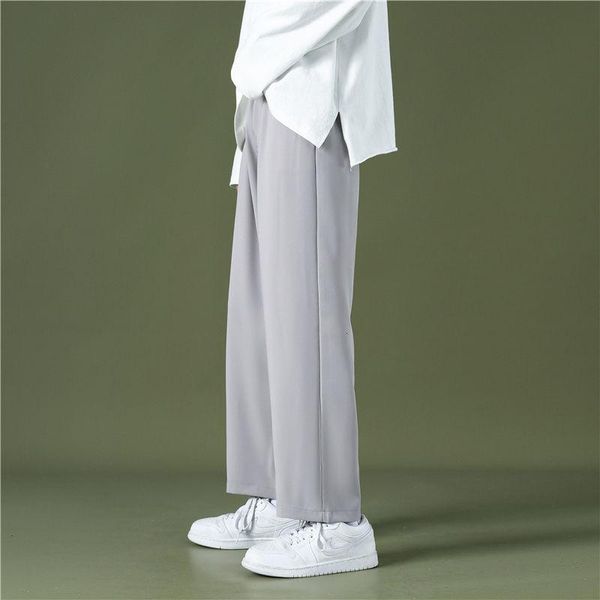 

summer thin quick-drying pants men's fashion solid color wide-leg pants men streetwear korean loose hip-hop straight mens, Black