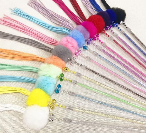 

cat toys usd 1.85/pc pet kitten teaser fishing pole sticks playing fur ball with fringe 20pcs/lot