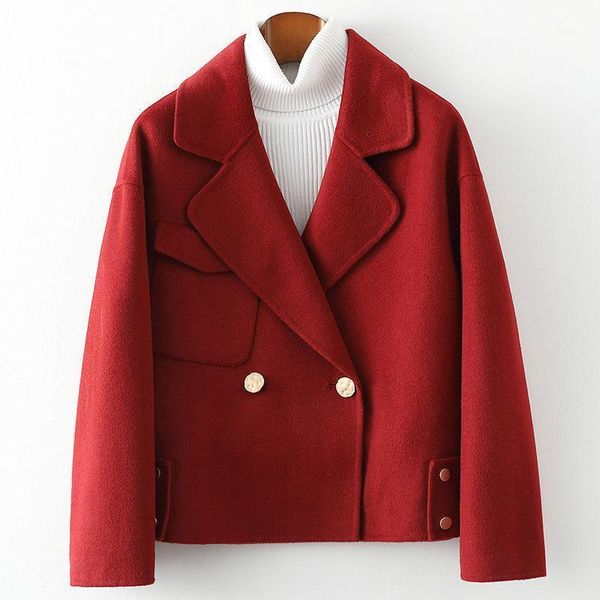 

women's wool & blends 2021 autumn high-quality red tweed coat for women trend fashion short double-sided high street jacket, Black