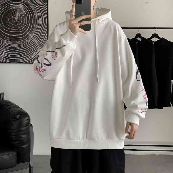 

hoodies hooded sweaters ins fashion loose large print men's in autumn and winter 21, Black