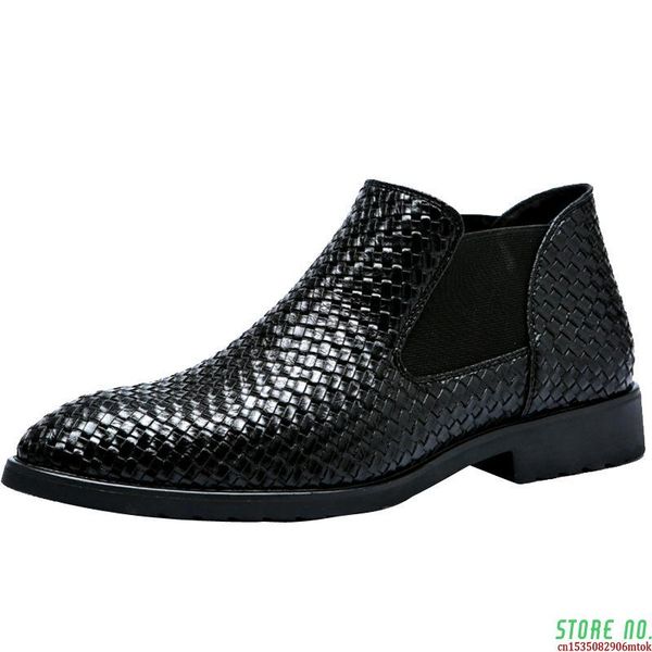 

dress shoes 2021 fashion low cut crocodile pattern pu leather boot mens slip-on business male solid color formal, Black