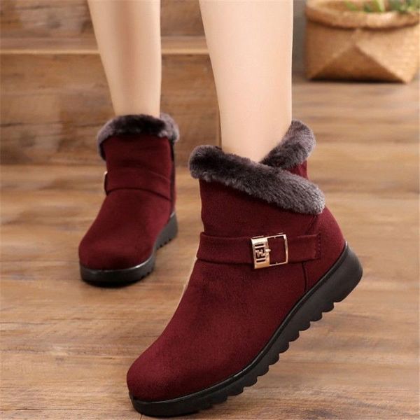 

boots middle-aged ankle padded snow woman chunky suede warm winter shoes women female booties casual pu plush cotton waterproof, Black