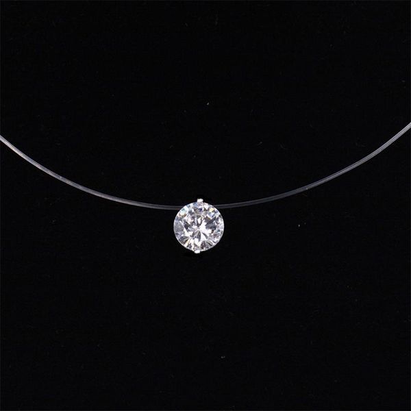 

pendant necklaces fashion silver color crystal zircon invisible necklace for women transparent fishing line chain collier femme
