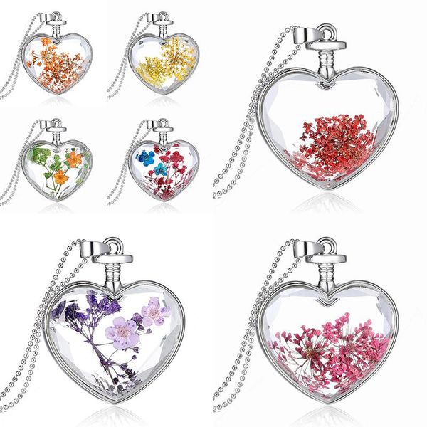 

pendant necklaces natural dried real flower necklace fashion heart glass locket jewelry, Silver