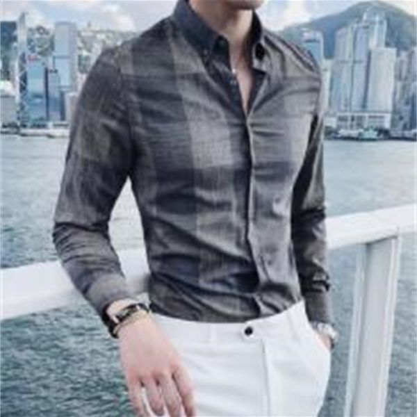 

long sleeve shirt man new young slim men grid business casual quality shirt man dy-392 e1o5, White