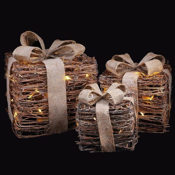 

gift wrap 3pcs high-end rattan woven luminous box festive christmas led party decoration