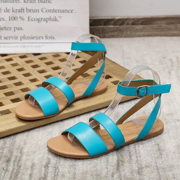 

sandals 2021 summer comfortable casual round toe flat heel buckle women's, Black