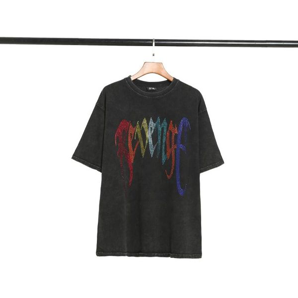 

men's t-shirts revenge gallery quality color diamond ironing print make distress women men casual cotton oversized heavy fabric tee ani, White;black