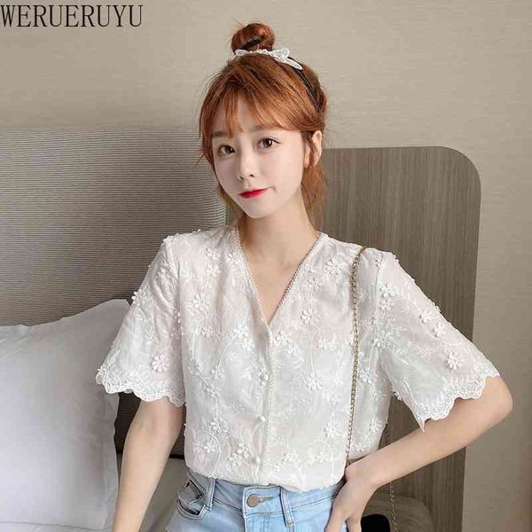 

werueruyu fashion lace shirt women's blouses summer white korean fashion clothing 210608, Black;brown