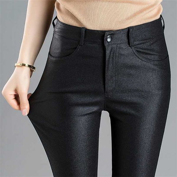 

autumn winter warm women's pants drop female pu leather velvet trousers elastic pencil skinny pants women's tight pants 211203, Black