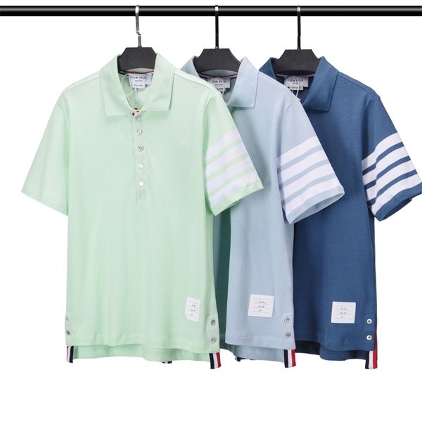 

thom brun summer tb new lapel yarn dyed short sleeve four bar polo, White;black