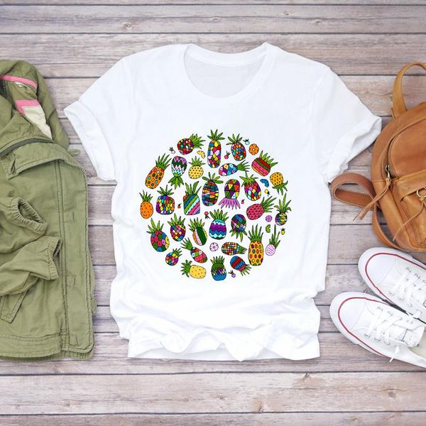 

women's t-shirt women cartoon beach short sleeve t graphic female tee pineapple summer fruit shirt ladies womens t-shirts, White