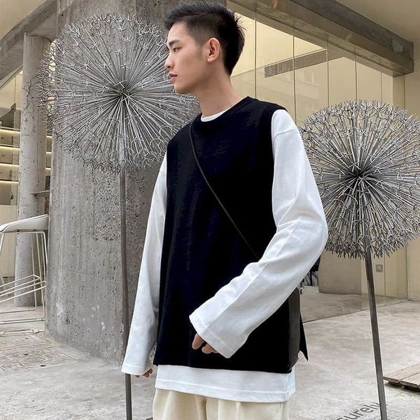 

male knitted wool autumn 2021 new loose and versatile trend korean fashion sweater vest streetwear jacket 66cw, White;black
