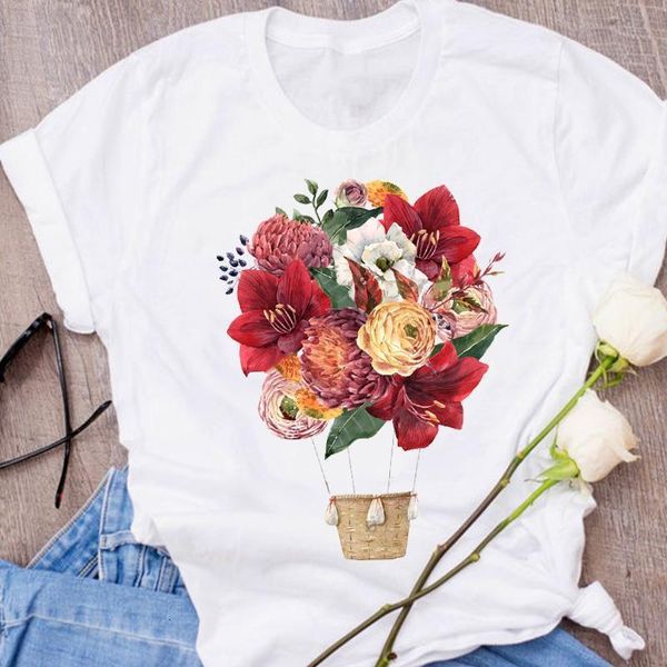 

women graphic elegant flower floral print fashion 90s short sleeve print clothes lady tees female t shirt womens t-shirt, White