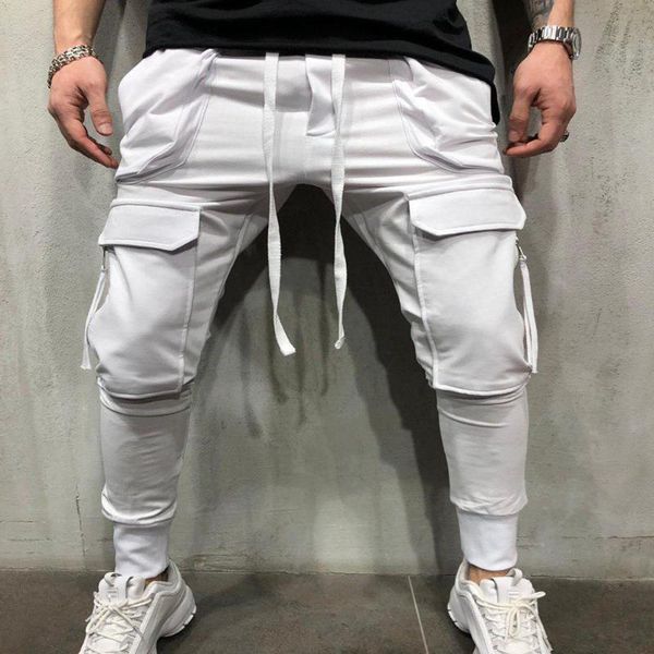 

men's pants fashion sweatpants slim fit outdoor sports joggers hip hop long trousers, Black