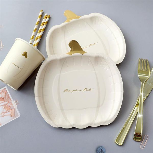 

disposable dinnerware 2 sets plate and cup set pumpkin shape paper for party