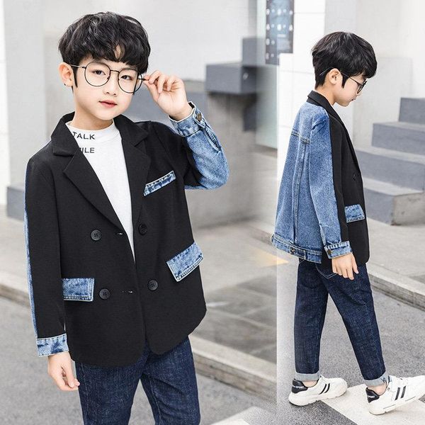 

jackets boy denim kids jeans coat children splice outerwear clothing spring autumn boys formal party casual clothes 4 to 13years, Blue;gray