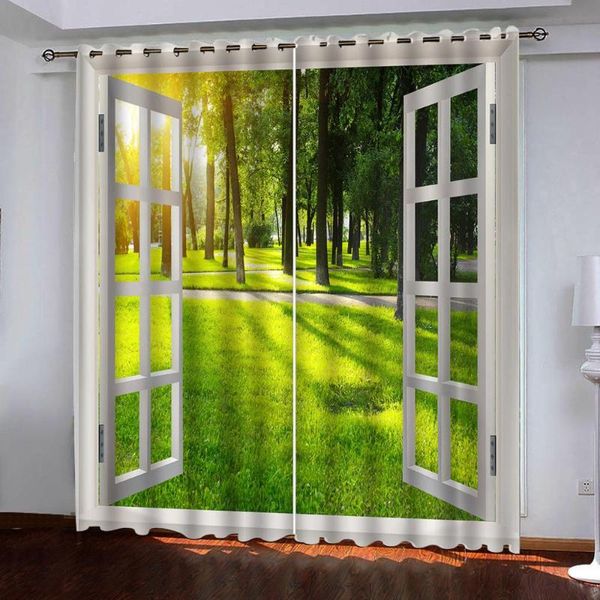 

curtain & drapes custom 3d green park outside the window curtains blackout for living room bedroom decorative kitchen