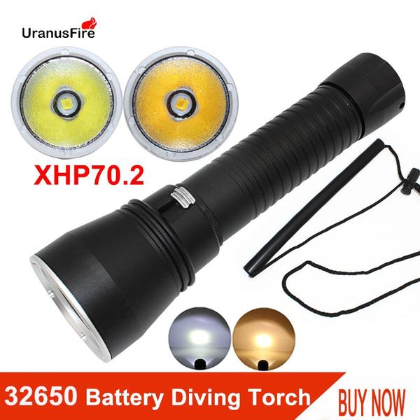 

led diving powerful xhp70.2 chip yellow/white light 4000lm torch underwater 100m waterproof scuba flashlights 32650