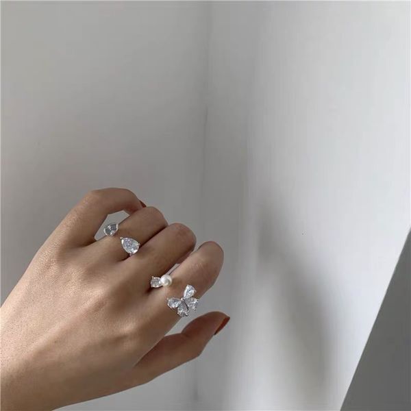 

hbp fashion south korean ins style set, light luxury, simple zircon asymmetric design, open ring, cold wind joint ring, Silver