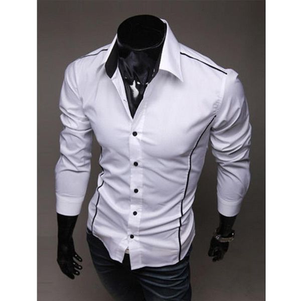 

men's dress shirts mens style fashion long sleeve shirt button patchwork with pocket formal plain top, White;black