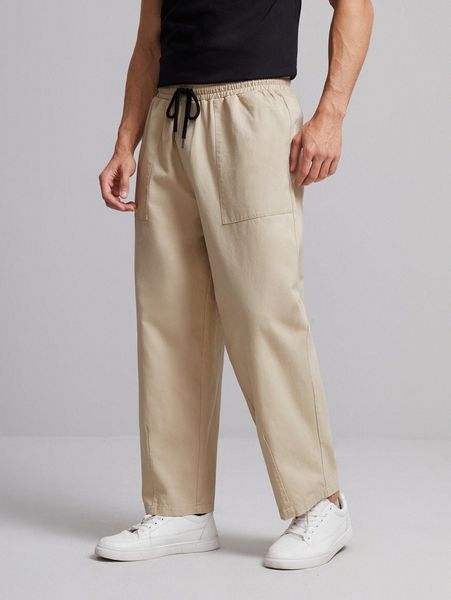 

men drawstring waist slant pocket pants 24ju#, Black