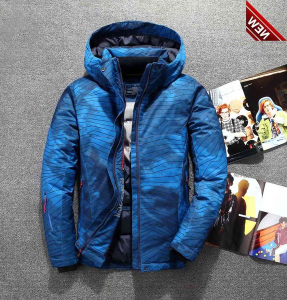 

new fashion brand white duck down coats men winter warm hooded puffer contrast color camouflage jacket plus size clothes, Black