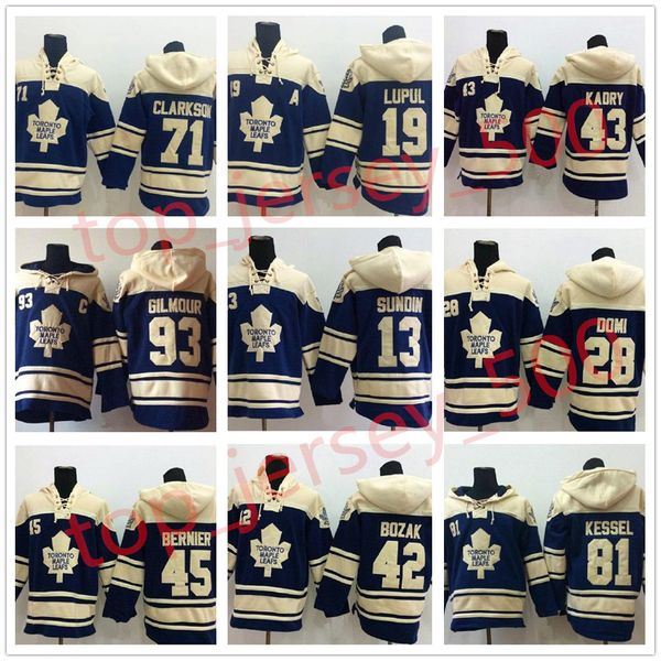 

men women youth toronto maple leafs stitched hockey hoodies 13 mats sundin 17 wendel clark 19 joffrey lupul 21 james van riemsdyk sweat hood, Black;red